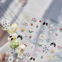 Stiker Dekorasi Kuku TSZS Motif Kartun Tanaman Bunga Lily of the Valley Bunga Matahari Daisy Pentas Kupu-kupu Pita Anjing Kucing Ceri
