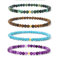 Bracelet à maillons bohèmes en quartz à facettes de 4 mm, petit, mini, durable, cordon élastique extensible, plaqué cuivre antique pour femmes