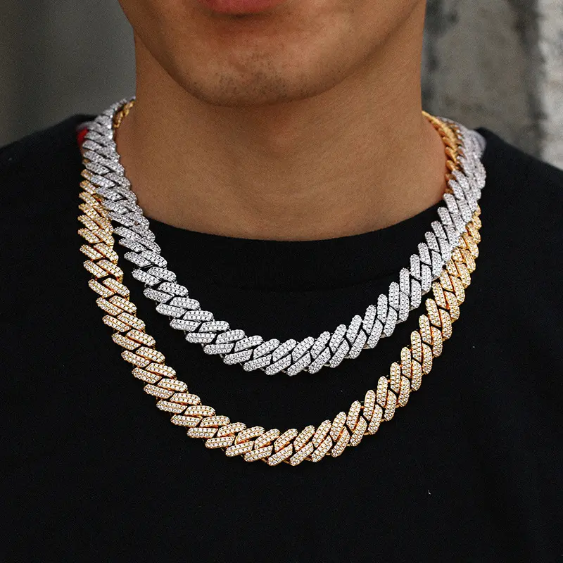 Collana da uomo con catena cubana a rombo con diamanti pieni Hip Hop europei e americani da 14 MM