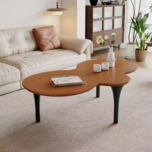 Mesa de Centro NKAHS de Madera Maciza de Nogal Estilo Mid-Century, Mesa de Té Creativa Irregular para Sala de Estar Pequeña - Product Image 1