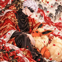 Feuilles d'art pelables de la série Curse Star Echo, Double Histoire Fantastique, Œuvre d'art Anime Style Ukiyo-e en Encre Rouge Prune, Neige et Or