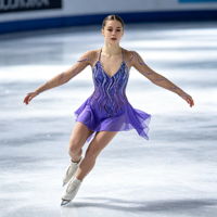 Robe de patinage artistique violette, manches longues en maille, dos croisé, ornée de strass, pour femmes et filles, compétition, spectacle sur glace
