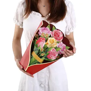 ป๊อปอัพ3d การ์ดวันเกิดตะกร้าดอกไม้ที่สวยงามวันแม่ดอกไม้กุหลาบศิลปะกระดาษอวยพรป๊อปอัปกระเป๋าสตางค์ป๊อปอัพการ์ด