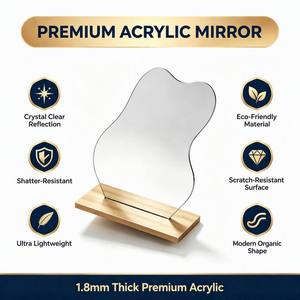 Irregular <b>Wavy</b> Acrylic Table <b>Mirror</b> with Wooden Base, Ins Style Vanity <b>Mirror</b> for Home Bedroom Cosmetic Decor Gift - Product Image 2