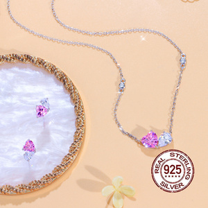 S925 gioielli in <span class=keywords><strong>argento</strong></span> Sterling trasparente zircone rosa bella collana orecchino a goccia con cuore per donna regalo di nozze - Product Image 3