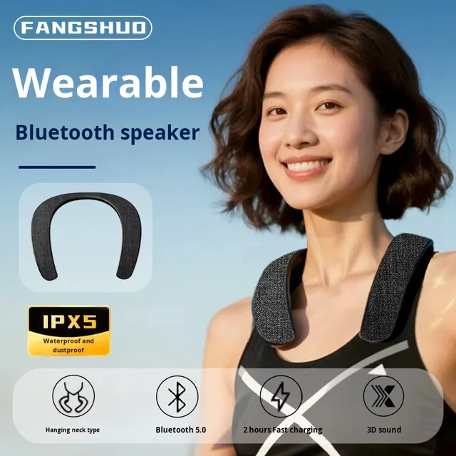 Portable BT 5.0 Fitness Fabric Subwoofer Stereo Open Audio Gaming TF IPX5 Waterproof Neckband Wireless Mini Neck Speaker