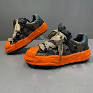 Luxury Designer <strong>Leather</strong> Mesh Upper Thick Sole Summer Heightening Sneakers Vintage Disworn Shell Head Dirty Shoes Men's Casual - Product Image 2