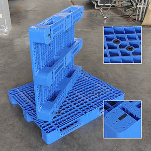 Palette en plastique HDPE bleu robuste 47 x 39 1210, 3 patins, conception en grille pour l'industrie de l'entreposage, la logistique, 4 voies, meilleure vente - Product Image 4