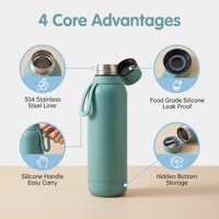 Bouteille d'eau isotherme en acier inoxydable avec logo personnalisé, base de rangement dissimulée, gourde thermique portable avec cordon