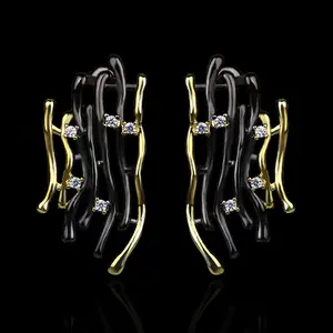 Антикварные дизайнерские изысканные полые серьги KYED0591 с черным покрытием CZ 3A циркониевые серьги для женщин