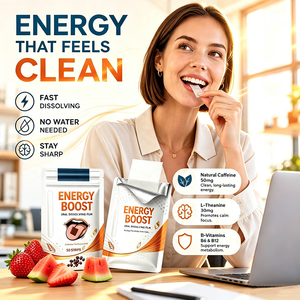 Suplemento de Tiras Orales de Película Delgada con L-Teanina de Absorción Rápida Sublingual, Vitamina B12, <span class=keywords><strong>Yerba</strong></span> <span class=keywords><strong>Mate</strong></span>, Té Verde, Guaraná y Cafeína para Energía - Product Image 1