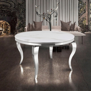 Modern Luxury Marble Dining <b>Table</b> Natural White Stone <b>Top</b> Polished Stainless Steel Curved Legs- Handmade Home Furniture Villa - Product Image 3