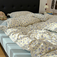 Parure de lit 4 pièces luxueuse effet nuage, housse de couette avec bordure en dentelle, volants, douce et respirante pour une décoration élégante de chambre à coucher
