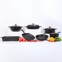 Ensemble de 11 ustensiles de cuisine en fonte émaillée classique, durable et écologique, avec poêle à frire, casserole, cocotte, compatible gaz et four