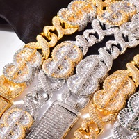 Collier en forme de dollar serti de zircons CZ pour hommes, en laiton micro-pavé, chaîne cubaine hip-hop, plusieurs longueurs, bijoux rap, vente en gros
