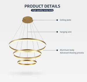 High Quality Indoor Home Office CCT 3000/4000/6500k Aluminum Acrylic Chandelier Metal Led Ring Pendant Lamp