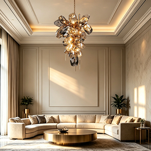 Lustre en verre pour salle à manger, style nordique minimaliste, élégant et distinctif, pour résidence luxueuse avec plafonds hauts, villa. - Product Image 2