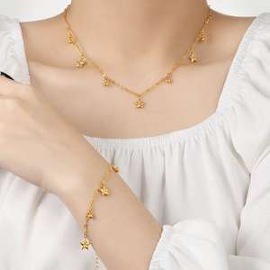 Mercanti di fabbrica di beneficenza oro placcato oro 18K cinque stelle a forma di bracciale di moda in acciaio inossidabile Set di gioielli per le donne - Product Image 6