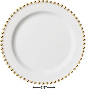 White Plastic Dinnerware with Gold Rim 7.5 Inch Clear Beaded Charger <b>Plates</b> Bulk Shatterproof Party <b>Plates</b> for Caterers - Product Image 1