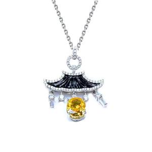 Collier élégant et dynamique pour femme FANYA avec pendentif en zircon cubique jaune vibrant, chaîne en argent plaqué palladium (FYXL1095) - Product Image 1