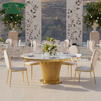Décorations d'événements de mariage, table ronde moderne en acier inoxydable blanc pour mobilier d'hôtel, utilisation en extérieur