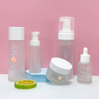 Ensemble d'emballages pour soins de la peau, pots en verre givré vides de 1 oz, 2 oz, 30, 50, 100 ml, flacon pompe pour crème cosmétique, flacon en verre pour sérum avec couvercle