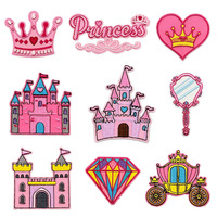 Nouvelle Écusson Brodé Autocollant Princesse Château Couronne Miroir Sergé pour Décoration Vêtements Sacs