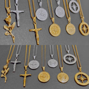 Collar de moneda de oro de 18k para hombre, Medusa, mitología griega, Saint <span class=keywords><strong>George</strong></span>, acero inoxidable, joyería religiosa estadounidense - Product Image 6