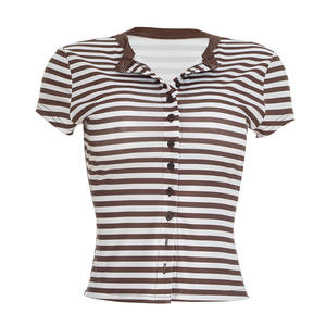 Viviblook Y26TP018 Camiseta Corta a Rayas con Botones para Mujer, Nueva Colección de Verano, Top Corto para Mujer - Product Image 5