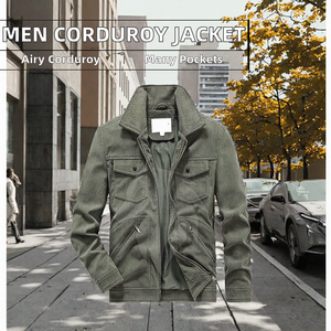 Chaqueta de pana para hombre con cuello alto, cierre de cremallera, ropa de trabajo informal, múltiples bolsillos, ropa exterior de estilo urbano, servicio OEM. - Product Image 2