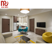 Ensemble de mobilier de chambre d'hôtel moderne en gros, design panneau en bois de chêne, lit King/Queen rembourré en tissu, écologique pour appartement