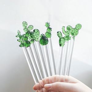 재사용 가능한 크리 에이 티브 음료 Swizzle 스틱 선인장 손으로 불어 유리 칵테일 Stirrers - Product Image 5