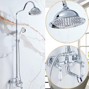 Robinet de téléphone à double poignée français vintage, ensemble de douche en laiton chaud et froid avec baignoire chromée et pommeau de douche, finition cuivre et or - Product Image 4