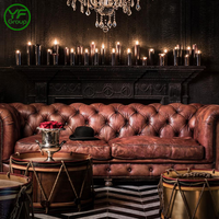 Vintage Chesterfield-Sofa aus echtem, hellfarbenem Vollnarbenleder, klassisches Retro-Sofa, 3-Sitzer-Sofa-Set