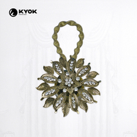 Attache de rideau élastique en gros avec pendentif feuille et fleur incrustés de cristaux pour accessoire de rideau de luxe