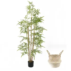 Fornitura di piante in vaso per interni albero di bambù artificiale foglie verdi per ufficio quasi naturale