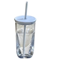 Gobelet en verre transparent à double paroi, verre à sublimation thermique, transparent, avec couvercle en plastique, gobelet en verre givré avec paille