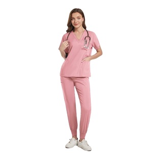 Women Scrub Suit Set Green Short Sleeve V Neck Elastic Cuff <b>Pants</b> Moisture Wicking Hospital <b>Work</b> Uniform Split Set - Product Image 3