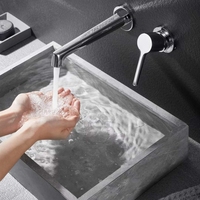 Robinet de lavabo mural encastré moderne tout en cuivre, finition chromée, 1 poignée, avec débit contrôlé, anti-éclaboussures, portée de bec de 7,0 à 8,9 pouces