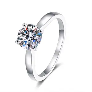 GR121-3 Fabriek Verkoop Fijne Sieraden Ringen Wit Verguld S925 Zilver 1/2 1 Ct Moissanite Diamant Eeuwigheid Dames Trouwring