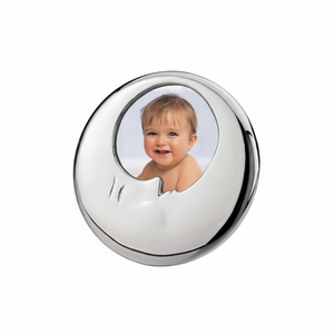 Cadre photo 'Lune' classique de luxe fait main, 45 mm, design en métal et cristal, logo en pierre élégant, boîte cadeau - Product Image 2