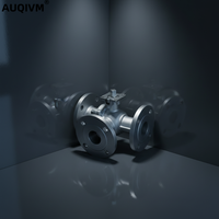 AUQIVM Q45 صمام كروي ثلاثي الاتجاه يدوي على شكل حرف T من الفولاذ المقاوم للصدأ شفة درجة حرارة عالية وسائل الإعلام OEM قابلة للتخصيص