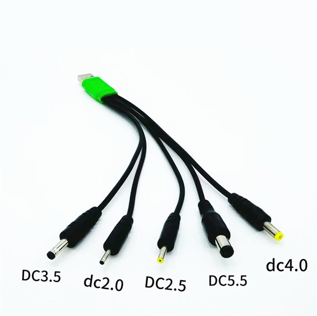 20cm Short 5 in 1dc to Usb Charging Cable Multi Functions Connectors Dc3.5 2.0 2.5 Dc5.5 Usb Charging Cord