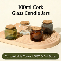 Meixi Vente en gros de pots à bougies en verre transparent/vert/ambre/noir mat/gris/givré de 100 ml avec couvercle en liège, bougies parfumées
