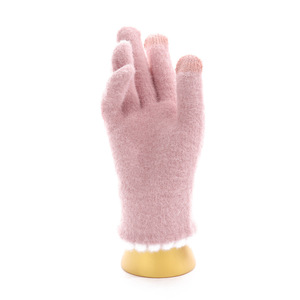 Gants d'hiver pour femmes, doublés polaire, coupe-vent, compatibles écran tactile, chauds, mignons, en peluche tricotée, à doigts entiers, avec nœud papillon, en acrylique/coton - Product Image 6