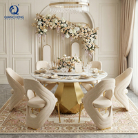 Ensemble de table à manger de luxe rotative en marbre artificiel avec base en métal pour projet de mobilier de salle de mariage