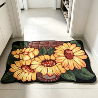 Sonnenblumen-Blumenmuster Gewebte Fußmatte Rutschfest Saugfähig Ölfest Dekorative Herbst-Ernte-Blumen Innen- und Außeneingangsmatte