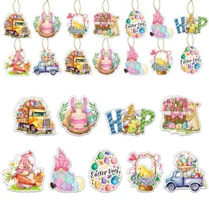 9PCCS Easter Paper Ornaments for Tree Happy Easter Egg Gnome Bunny Chick Cutouts Hanging Ornament Spring Decorations for Party