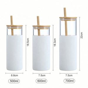 Gobelets en verre personnalisés en gros de 500 ml/600 ml/700 ml avec manchons de protection en silicone, couvercles en bambou et pailles sans BPA - Product Image 2