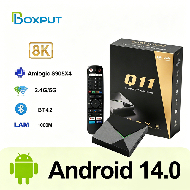 Best Selling Amlogic S905X4 Android 14.0 8K Quad Core TV Box BT Voice Remote Dual-Band WiFi 4GB RAM 32GB Storage AV1 Support